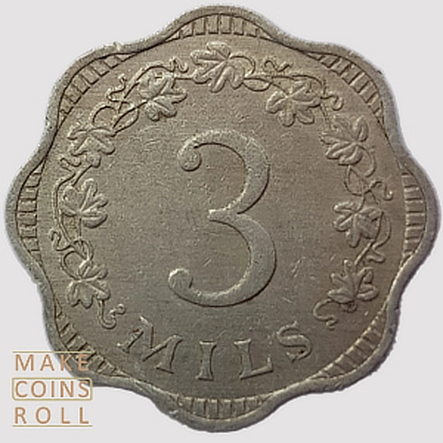 Malta 3 Mils (1972) Reverse