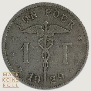 Reverse side 1 Franc Belgium 1929