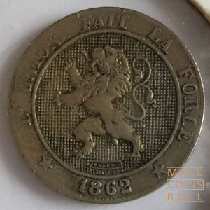 Obverse side 5 Centimes Belgium 1862