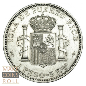 Reverse side 1 peso Puerto Rico 1895