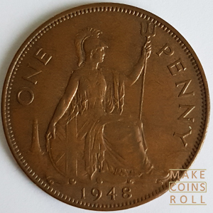 Reverse side 1 Penny United Kingdom 1948